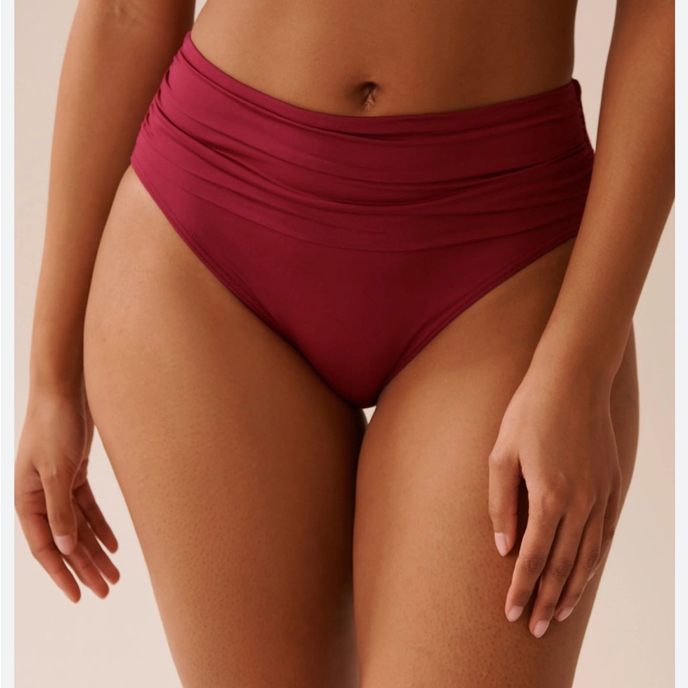 High-Waisted Burgundy Bikini Bottom with sheer panel, sporty cut